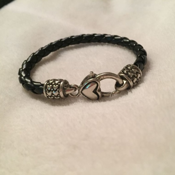 Jewelry - BLACK LEATHER BRAIDED BRACELET W/SILVER HEART